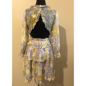 Floral Chiffon Long Sleeve Dress  5124  Large NWT Boutique